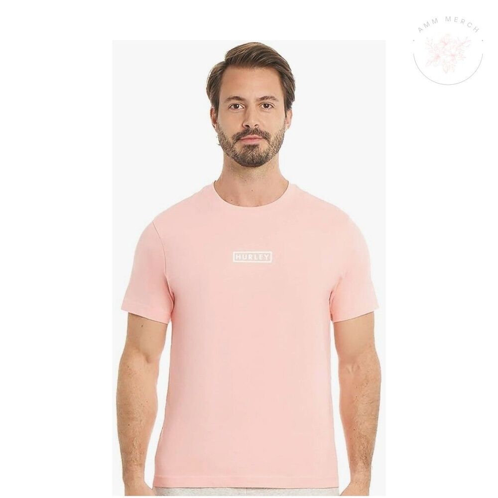 Hurley Men's Box Logo Graphic T-Shirt Sz Medium Bleached Coral NWT